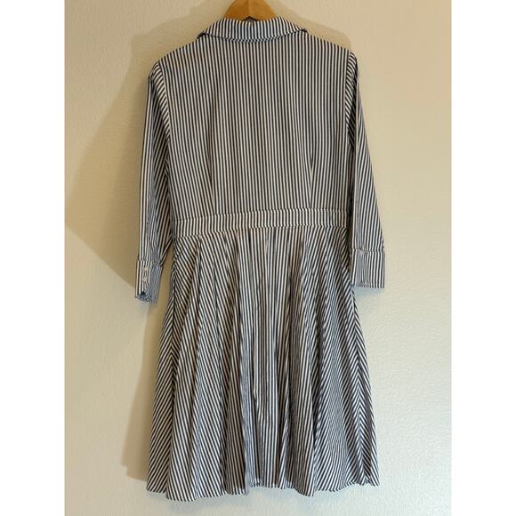 ELIZA J DRESS Shirt Dress Blue White Stripe Button Down Cotton Fit Flare Size 12 - Picture 3 of 8